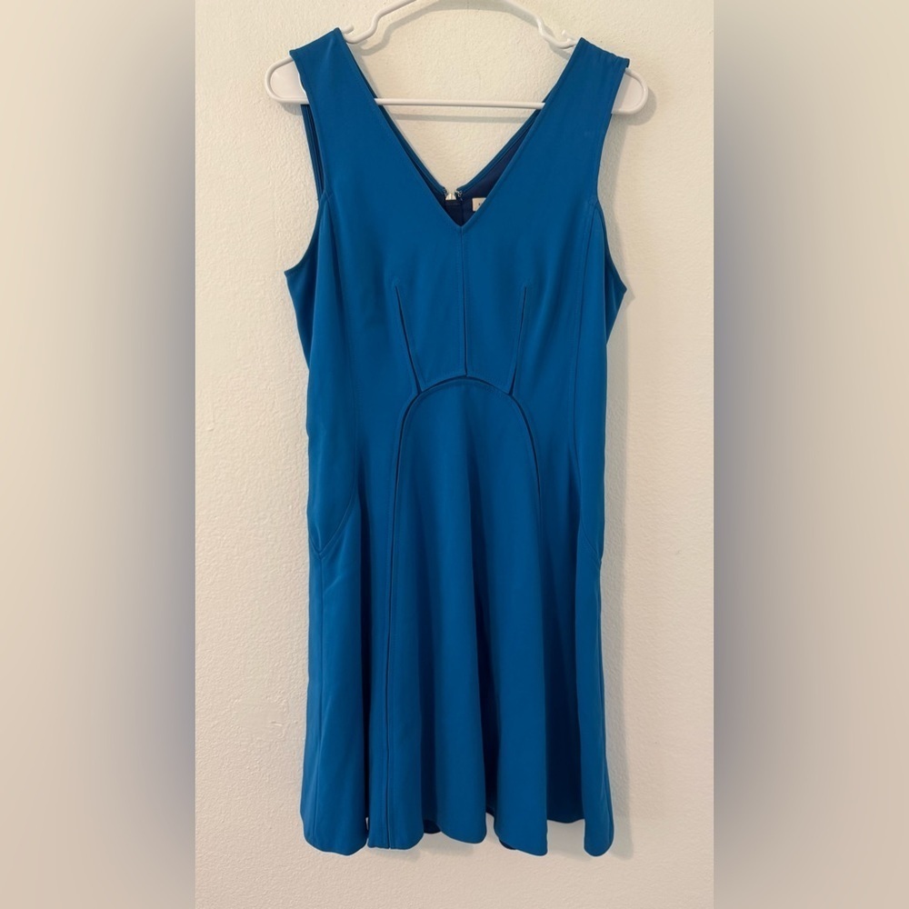 Rebecca Taylor V Neck Sleeveless Fit n Flare Dress Blue Career Cocktail Size 8